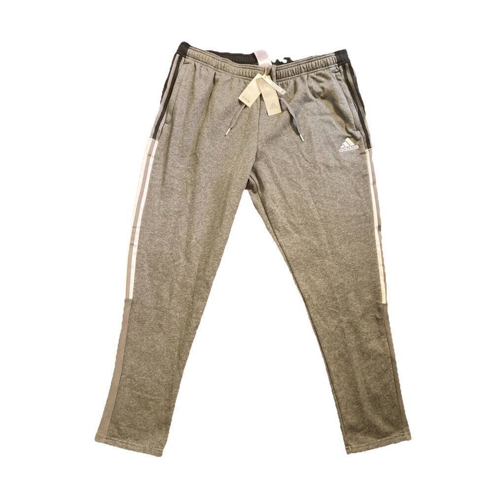 Adidas Fleece Gray Sweatpants Men’s 2XL Joggers 3 Stripes Casual Athletic Soccer